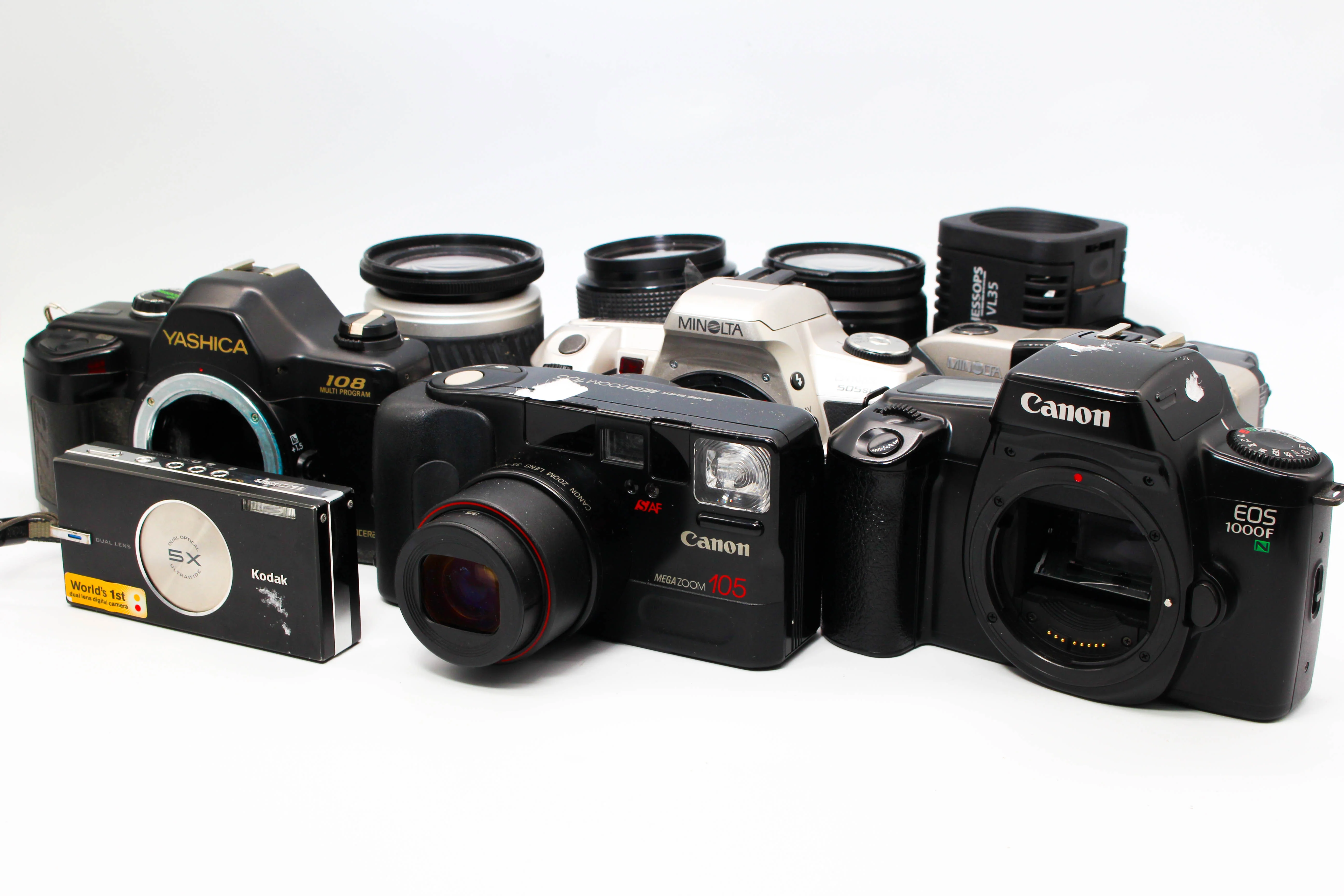 Assorted Faulty Canon 35mm Film Analog Photo Cameras Inc. Canon Megazoom 105 EOS 1000F